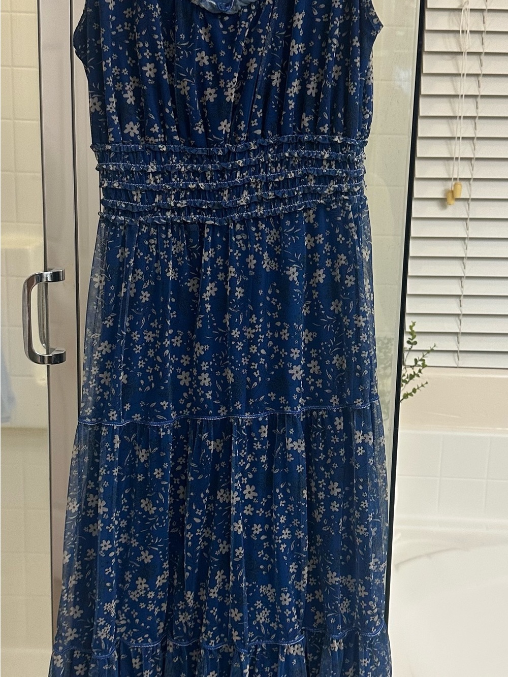 Max Studio Navy Blue Floral Tiered Maxi Dress
